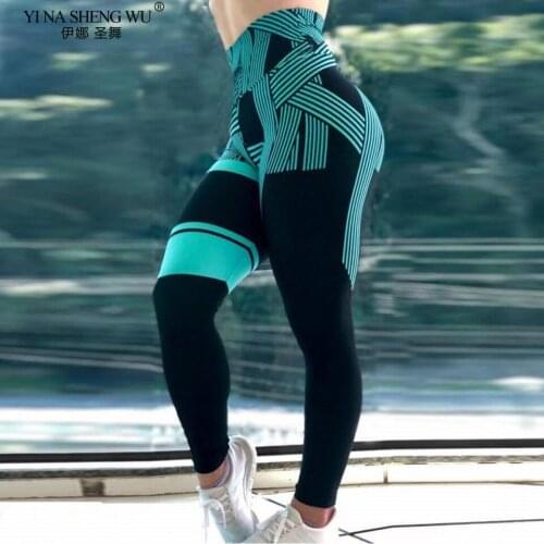 High Waist Yoga Pants Ladies Digital Printing Striped Fitness Leggings Casual Sports Breathable Pants Women Clothing Sportswear