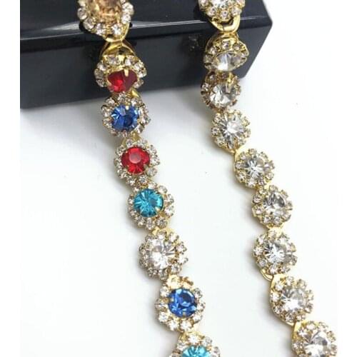 10Yards Beautiful Crystal Rhinestone Chain Trim Sunflower Patch Golden Base for DIY Craft Accessories