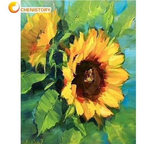 CHENISTORY DIY Oil Painting By Numbers Kits Two Yellow Sunflower Picture By Number For Kids 40x50cm Framed Home Decoration Art
