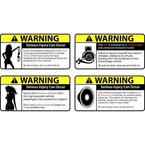 Dawasaru 4 X Cartoon Funny WARNING Car Sticker Reflective Decals Laptop Truck Motorcycles Auto Accessories PVC, 9cm*4cm