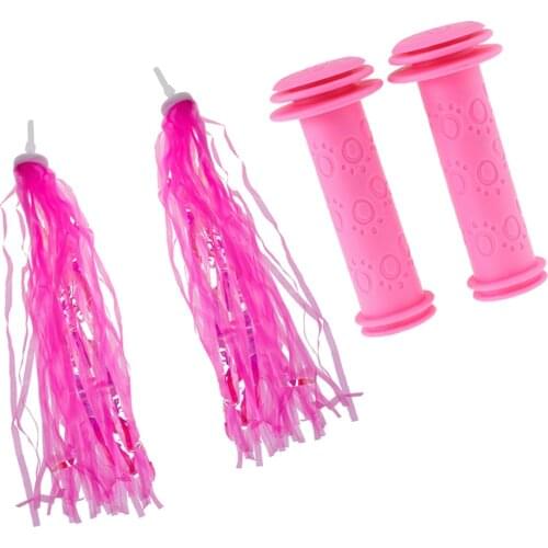 Kids Bicycle Handlebar Grip Plugs + Bike Handlebar Tassels Kids Scooter Tricycle Grips Tassels Bike Streamers Decoration