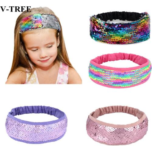 Double-sided Headbands For Girls Color Change Baby Hair Band Sequins Kids Turban Princess Accessories Rainbow Turban Children