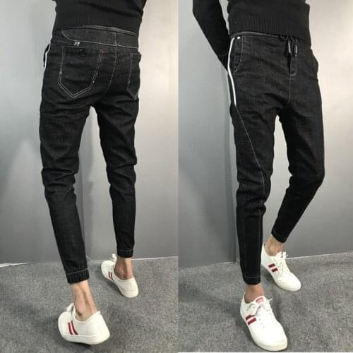 Wholesale 2020All-match jeans mens pants trendy slim-fit pants Hong Kong style leggings social spirit guy teenager pencil pants