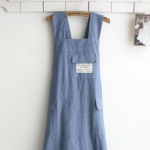 Chef Apron Gift Japanese style X Shape denim smock Natural Cotton APRON Halter Cross Bandage Bib Kitchen Garden Wear-blue Color