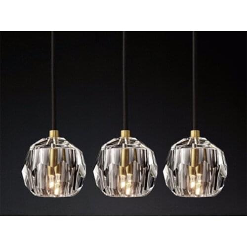 G9 Copper Crystal Ball Chandelier Three Heads Restaurant Bar Stairs Bedside Small Chandelier Pendant Lights Room Decor