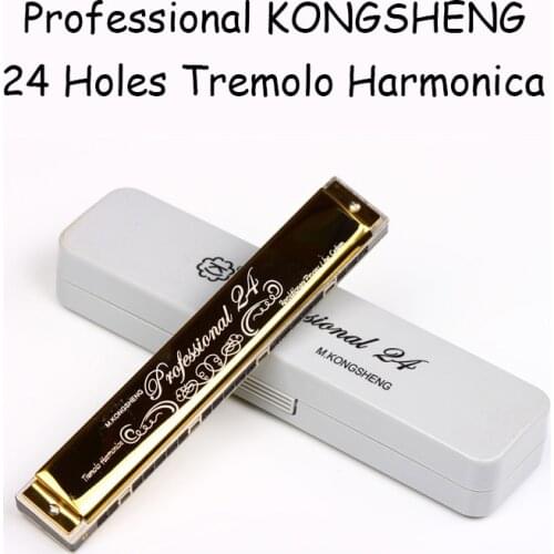 24 Holes Harmonica C Key Tremolo Golden Mouth Organ Adult Wind Musical Instruments Educational Gifts For Kids Children Beginner