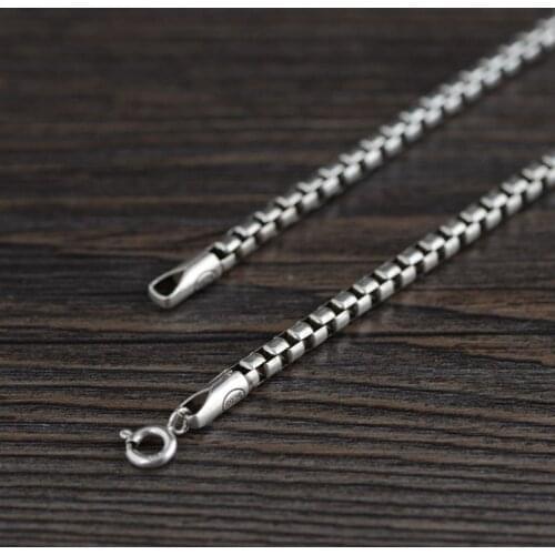 FNJ 3mm Round Box Chain Necklaces 925 Silver 45cm to 80cm Original S925 Thai Silver Women Men Necklace
