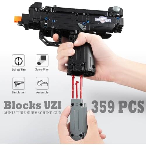 Toy gun building blocks UZI submachine gun Model military bricks weapon set kids outdoor toy for children boys