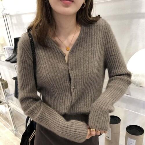 Solid Sweater Cardigan Women Elegant V Neck Knitted Tops Long Sleeve Casual Autumn Winter Jumpers Single Breasted Sweater X918