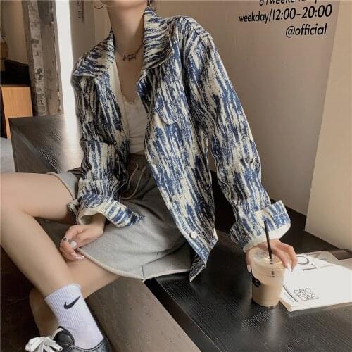 Alien Kitty Tie Dyed Denim Coats Printing Femme Chic Retro High Street Casual New Jackets 2021 OL Autumn All Match Loose Tops
