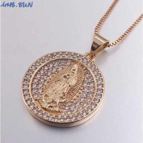 MHS.SUN Mosaic AAA CZ Madonna Pendant Necklace Fashion Chain Necklace Religion Style Jewelry For Women Girl 1Pc