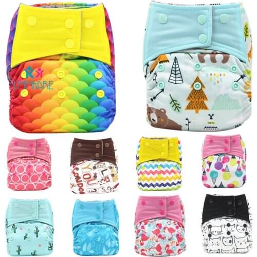 Reusable Baby Diapers Rainbow Cartoon Print Adjustable Nappy Newborn Cloth Diaper Washable&Reusable Pocket Diaper Cover Pants