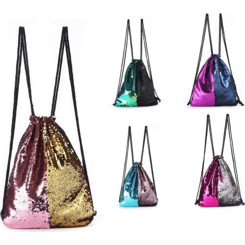 Fashion Drawstring Bags Women Men Roses Sports Casual Double Color Shiny Sequins Unisex Chest Bag Backpack Large Drawstring Bag