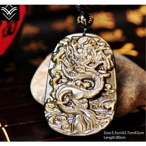 Fashion Natural Obsidian Crystal Dragon Beaded Luxury Male Necklace Pendant Hot Sale