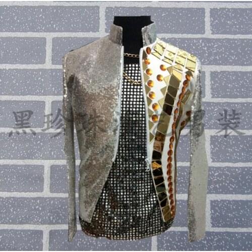 Grey Red Men Suits Designs Masculino Homme Terno Stage Costumes For Singers Men Sequin Blazer Dance Clothes Jacket Style Dress