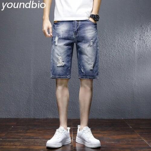 Men Summer Jeans Shorts Cotton Shorts Denim Shorts Mens Stretch Short Jeans Ripped Jeans Fashion Casual Denim Shorts Male