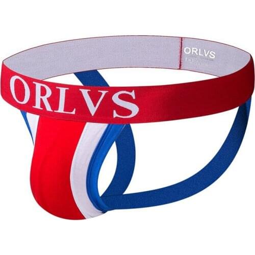 ORLVS Brand Sexy Mens Jockstraps Gay Jocks Cotton Low Rise Thongs Gay Underwear Double pipe G Strings men Brief Bikini Thongs