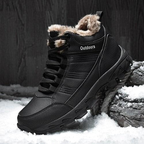 Men ankle Snow Boots Winter Fur Warm Leather Outdoor Walking Mountain Climbing waterproof Free Shipping Large Size shoes789