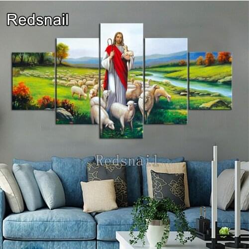 5 pcs diamond painting Jesus and The Flock rhinestone mosaic cross stitch 5d square diamond embroidery kits religion icon TT2591