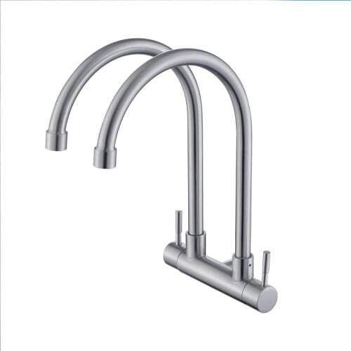 304 Stainless Steel Wall Mounted Kitchen Faucet Wall Kitchen Mixers Kitchen Sink Tap 360 Degree Swivel Double Tap Water