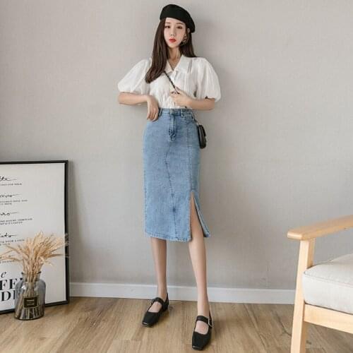 2021 New Retro Denim Skirts Mid-length High-waist One-step Long Straight Jean Skirt Spring & Autumn Young Women BSQ296