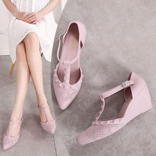 2021 Summer New Fashion Pointed Buckle Wedge Heel High Heel Trend Comfortable Jelly Beach Sandals