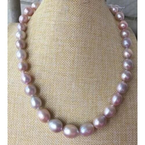 Huge 13-14mm south sea baroque lavender pearl necklace 18inch 925silver