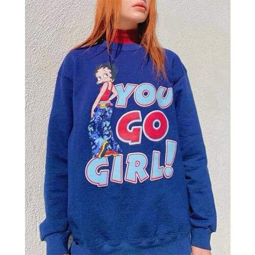 Calelinka You Go Girl Funny Feminise Autumn Thick Pullover Long Sleeve O Neck Betty Boop Printed Vintage Harajuku Sweatshirts