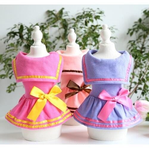 Lapel College Dress Dog Dress Pet Products Summer Cotton Clothing For Dogs Cats Rabbit Chihuahua Teddy Dog Clothes 2021