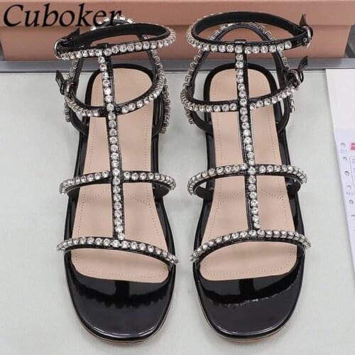 Brand Runway Gladiator Sandals Women Flat With Ladies Slides Peep Toe Rhinestone Tied Buckle Strap Women Sandals Women Mujer