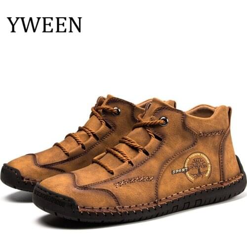 YWEEN Leather Men Casual Shoes British Style Comfortable Men Fashion Walking Shoes Big Size Brown Black Man Soft Flat Footwear
