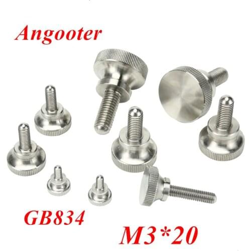 50pcs GB834 M3*20 Stainless steel Round Head Knurled Thumb Screw Hand Tighten Curtain Wall Glass Lock Screws Adjustable Screws