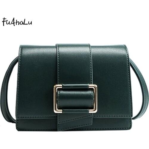 FuAhaLu Womens autumn and winter new minimalist fashion buckle diagonal shoulder bag