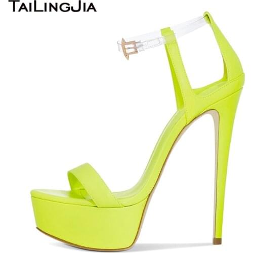 Neon Platform High Heel Sandals Womens Black Ultra High Heel Stripper Shoes Clear Ankle Strap Heels Ladies Platforms Shoes 2020