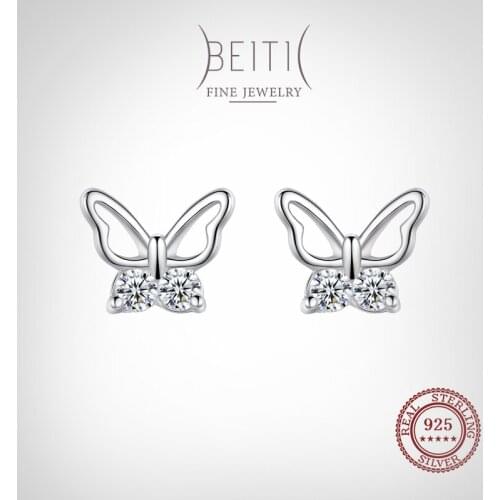 Beitil Clear Zircon Elegant Butterfly 925 Sterling Silver Stud Earrings For Women Girls Party Accessories Jewelry