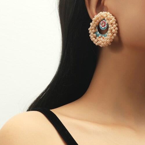 Find Me Exaggerated Alloy Geometry Imitation Pearl Blue Earrings For Women Retro Jewelry Accessories