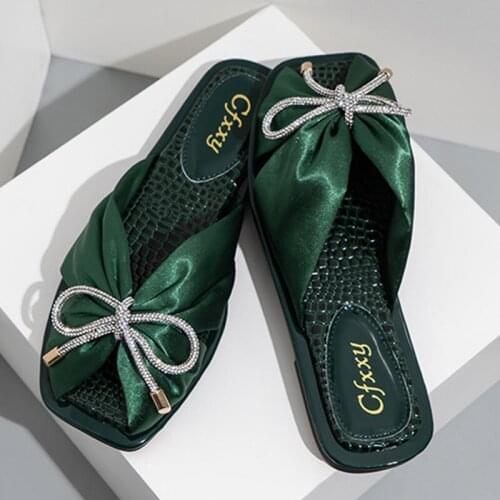New Women Slippers Personality Bowknot Ribbon Upper Design Solid Color Non-slip Flat Sandals Sexy Open Toes New Woman Shoes