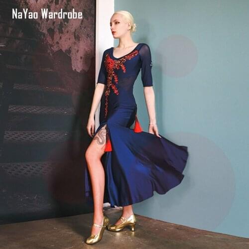 2021 New TL598 Latin Dance Dress Women Big Flower Half Sleeve Design Modern Dance Dress for Dancing Performance Show Cloth