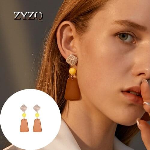 ZYZQ Korean Resin Long Drop Earrings For Women Simple Acrylic Irregular Geometric Contrast Color Round Square Button Brincos