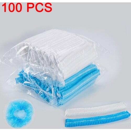 100PCS dual-functional area non-woven fabric disposable shower cap pleated dust cap female men bathing beauty salon hat
