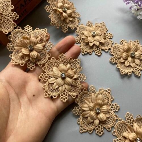 20x 3D Gold Pearl Beaded Flower Embroidered Lace Trim Ribbon Floral Applique Patches Dress Fabric Sewing Craft Vintage 5X6cm New