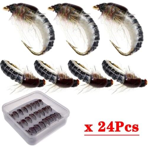 6/12/24Pcs #10 Woolly Worm Brown Caddis Nymph Fly Deer Hair Beetle Trout Fly Fishing Fly Bait Fishing Lure