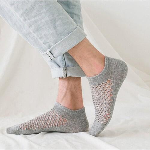 3 Pairs/Lot Fashion Mens Socks Hollow Out Mesh Breathable Summer Cotton Short Socks Solid Color Invisible Male Boat Socks Homme