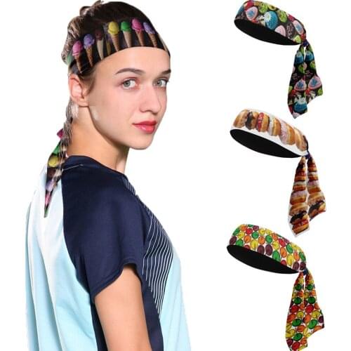 3D Ice Cream Compression Headband Women Fashion Funny Running Sports Anti Slip Hairband Yoga Tennis Fitness Workout Sweat Band