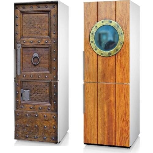 3D Old Wooden Door Wholesale Art SelfAdhesive Refrigerator Sticker Fridge Door Cover Wallpaper 60x150cm 60x180cm 100x180cm