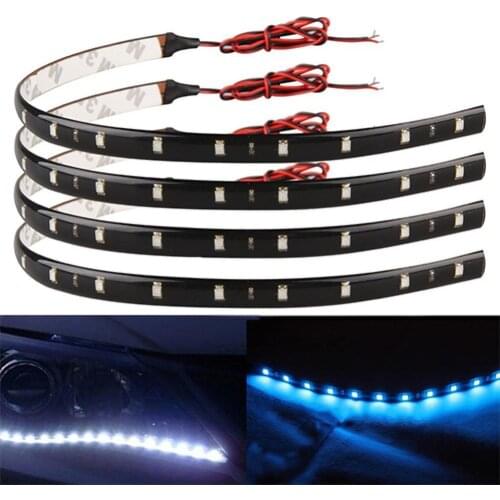 4 Pcs 30cm 3528 SMD 15 LED Car Truck Grill Flexible Waterproof Light Strips Self-Adhesive Bright Decoration Light