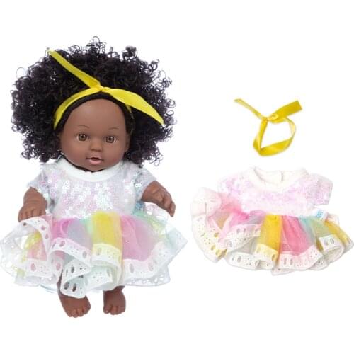 Shine Dress 2021 Dolls Suit Africanreborn silicone viny 8inch girl poupee boneca baby soft toy girl todder
