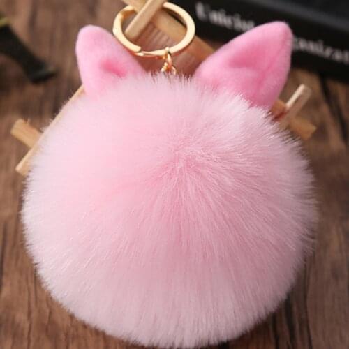 Fancy&Fantasy 10cm Fur Pom Pom Key Chain Fluffy Bunny Keychain Chaveiro Faux Rabbit Hair Bulb Bag Car Ornament Fur Ball Key Ring