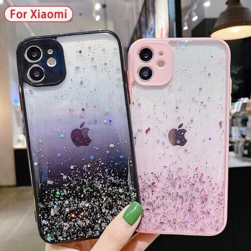 Gradient Glitter Star Sequins Phone Case For Xiaomi Redmi Note 9 Pro Max Note 8 9S 9A 9C Camera Protection Soft Clear Back Cover