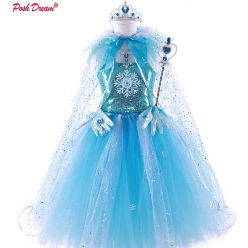 POSH DREAM Kids Girl Party Dresses for Children Princess Dresses Cosplay Costume Princess Blue Tutu Dresses
